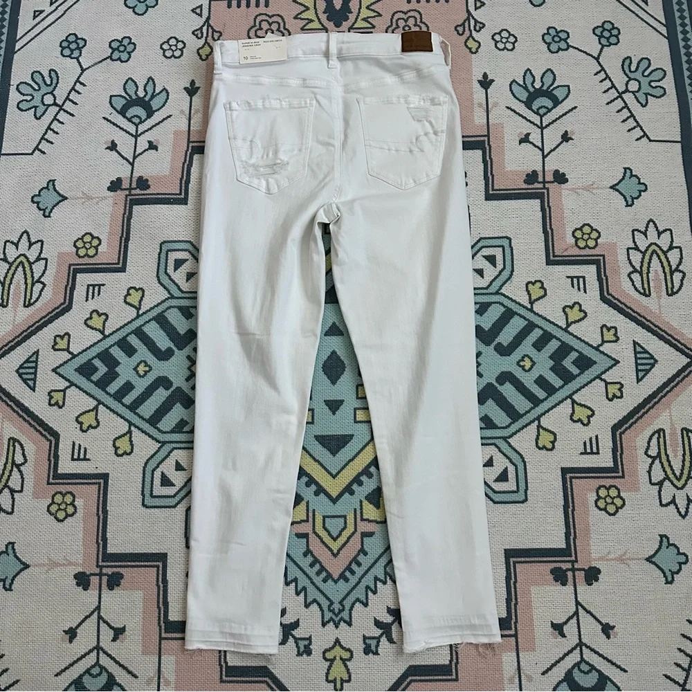American Eagle White Stretch Ripped Super Hi-Rise Jegging Crop Jeans - Picture 12 of 16